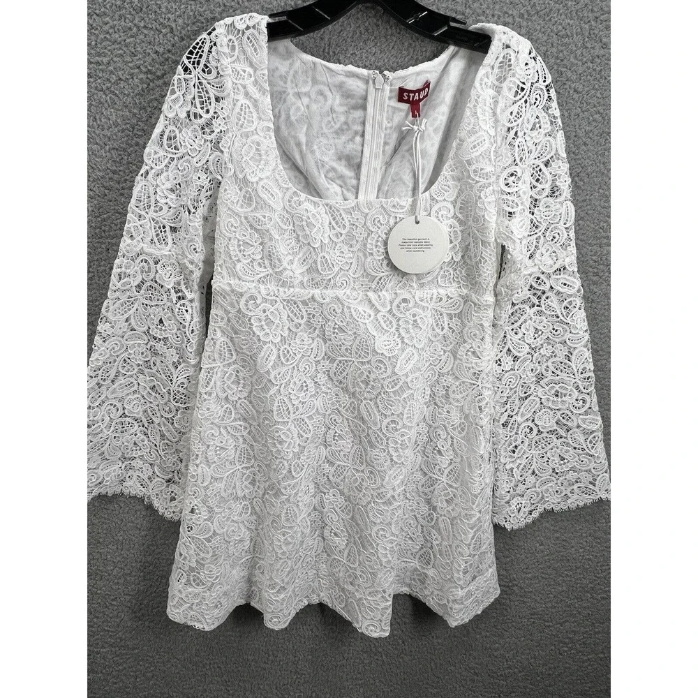 Staud Beth Long Sleeve Lace Empire Waist Dress - Picture 3 of 11